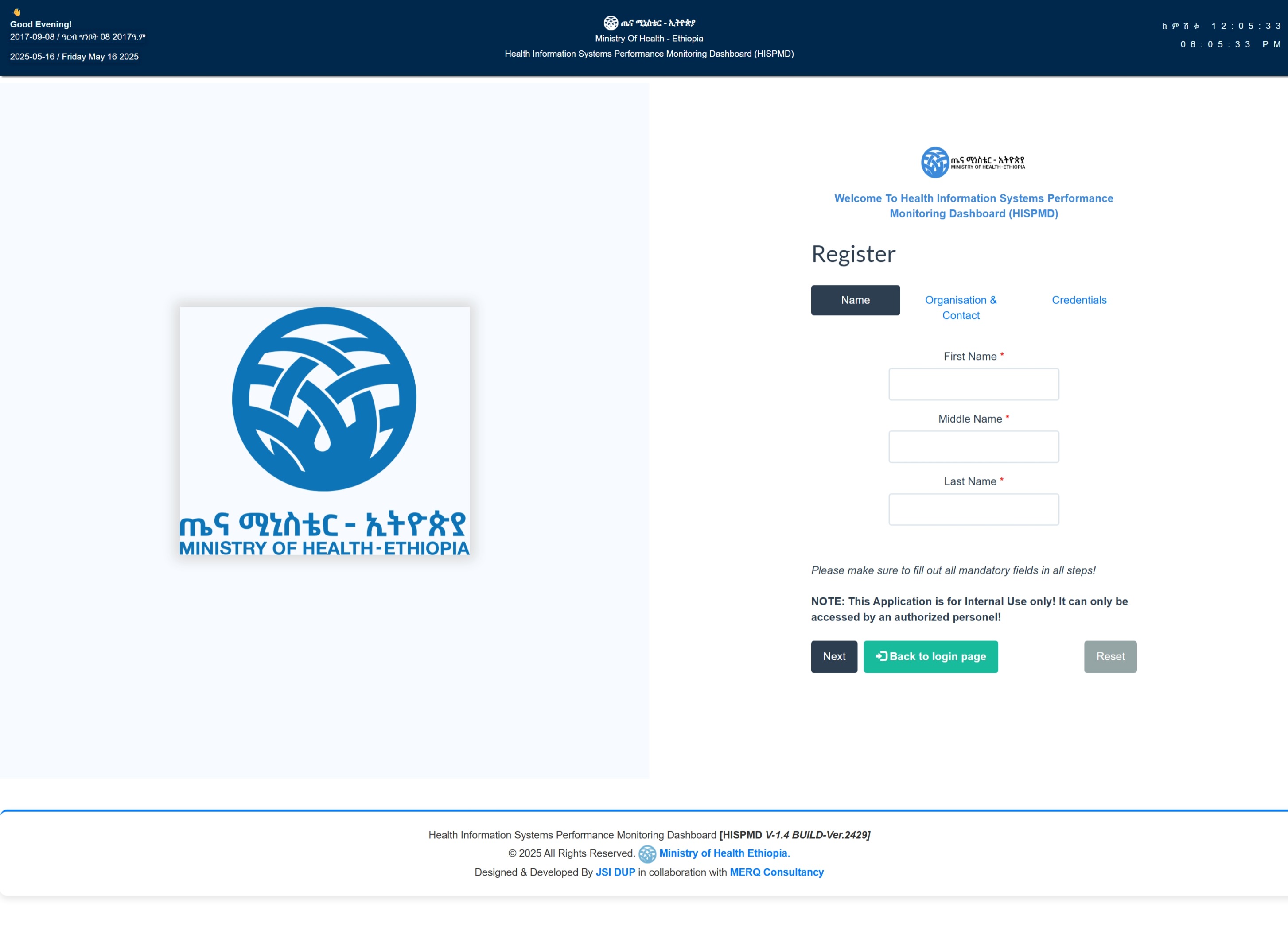 registration page